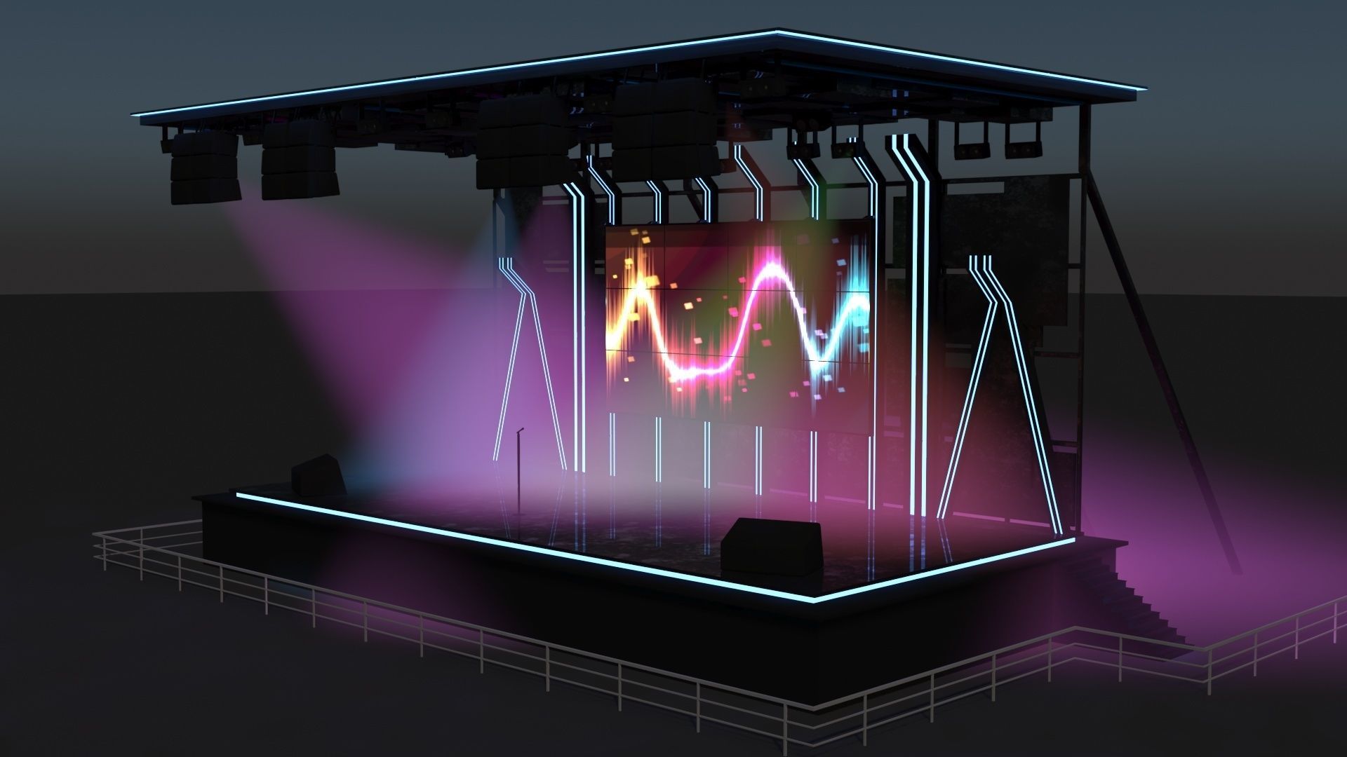 Concert Stage Area Low Poly Low-poly 3D model_4