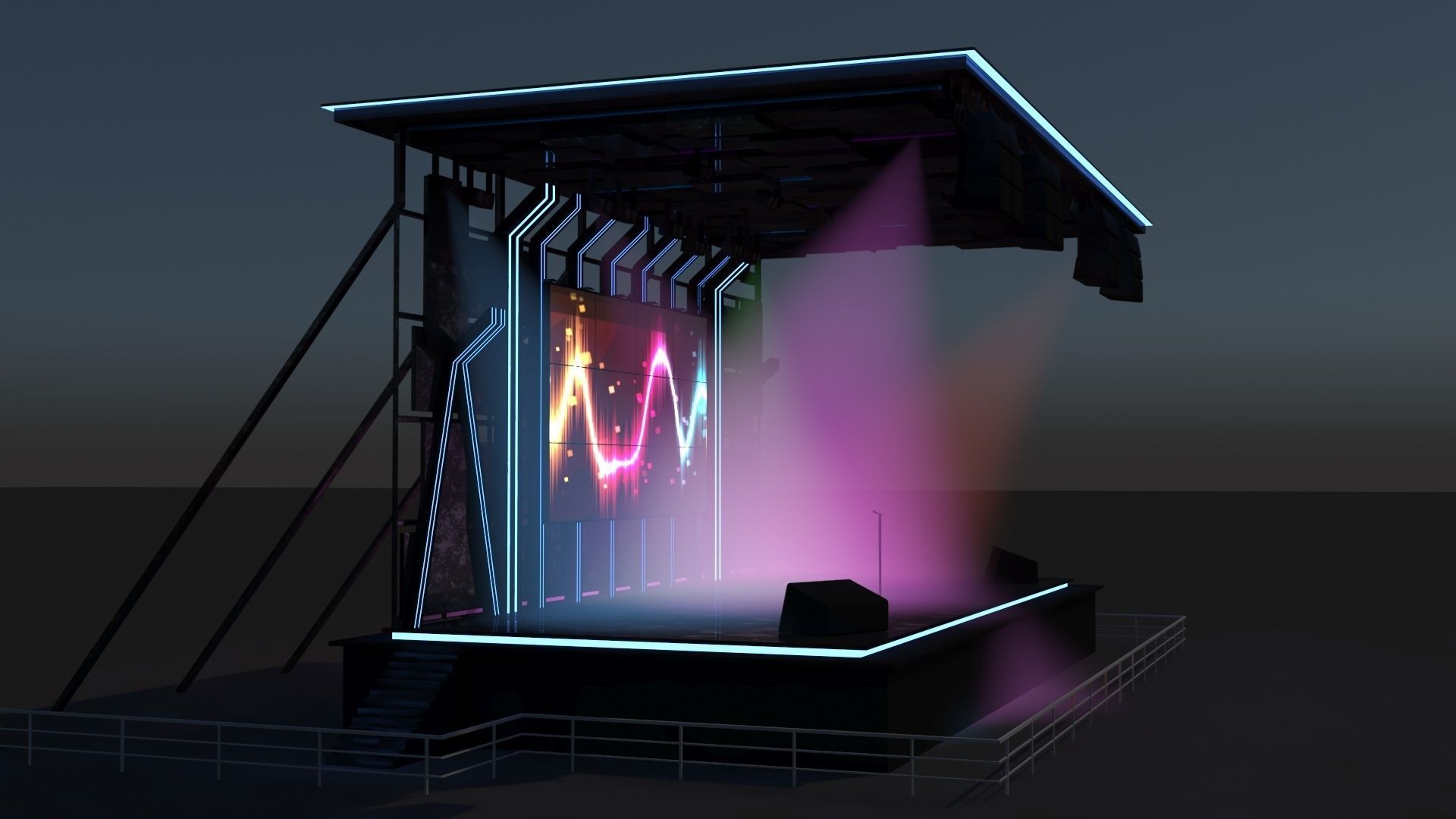 Concert Stage Area Low Poly Low-poly 3D model_2
