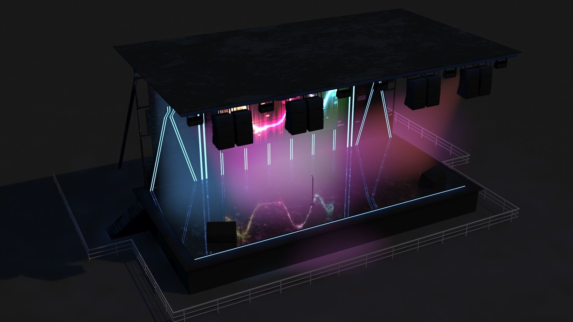 Concert Stage Area Low Poly Low-poly 3D model_8