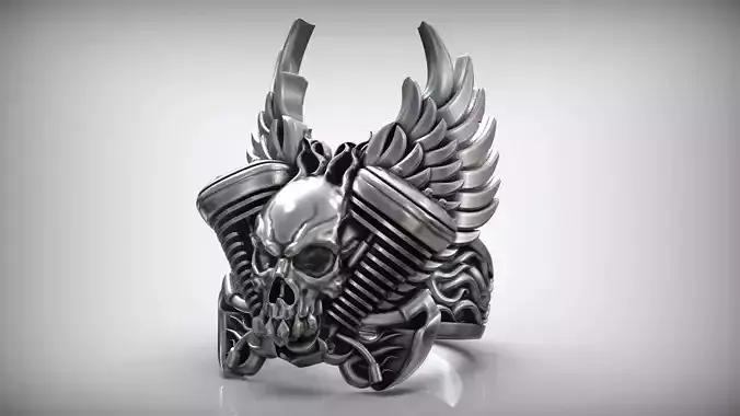 Engine Skull Auto Wings Ride Ring