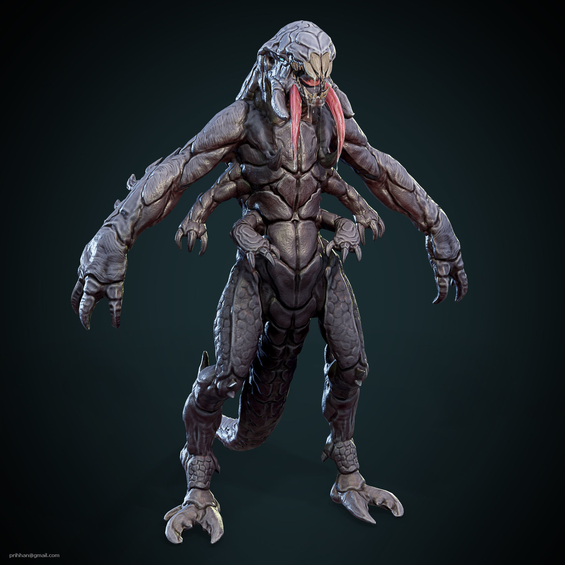 Alien creature with long arms and legs Low-poly 3D model_1