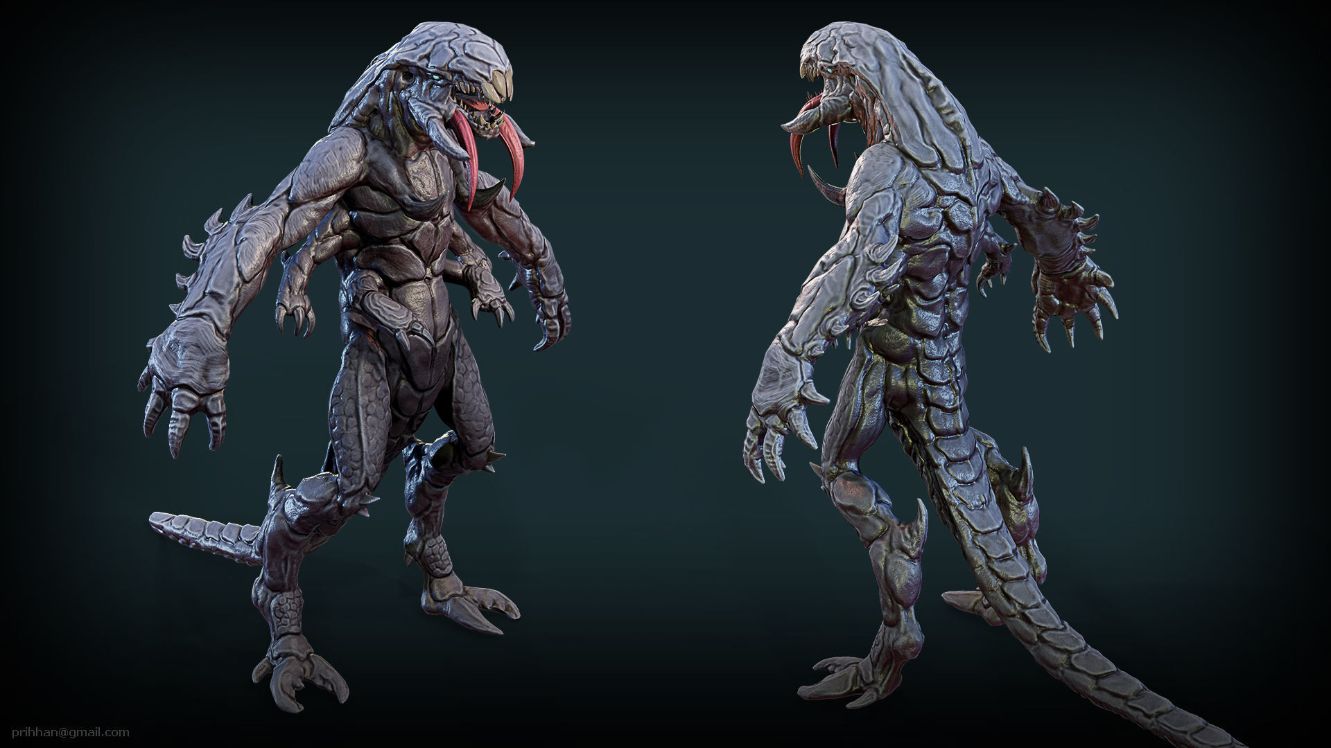 Alien creature with long arms and legs Low-poly 3D model_2