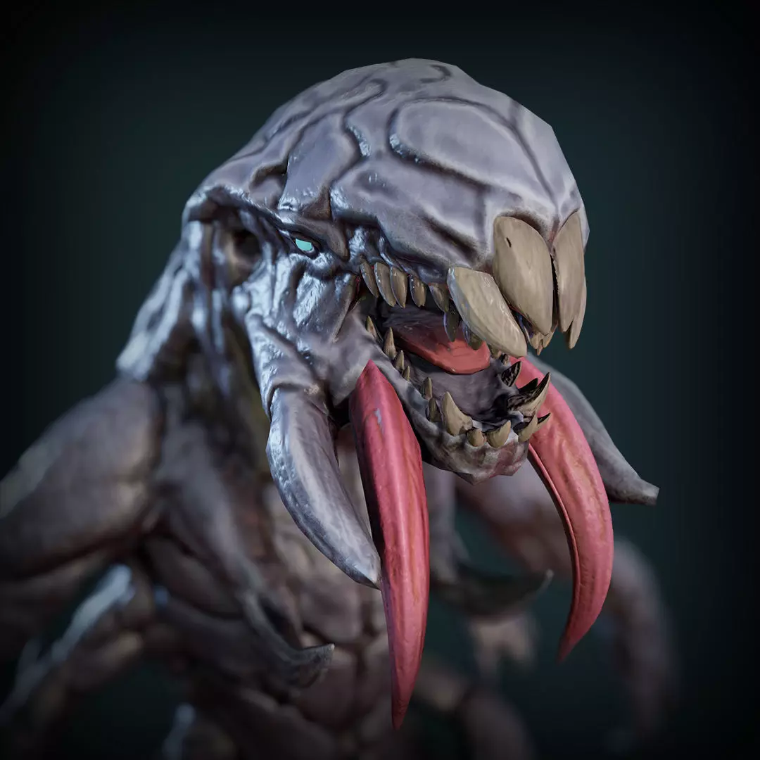 Alien creature with long arms and legs Low-poly 3D model_0