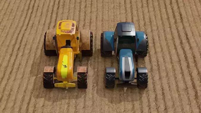 Tractor 3D model two tractors in field 3D Model Collection