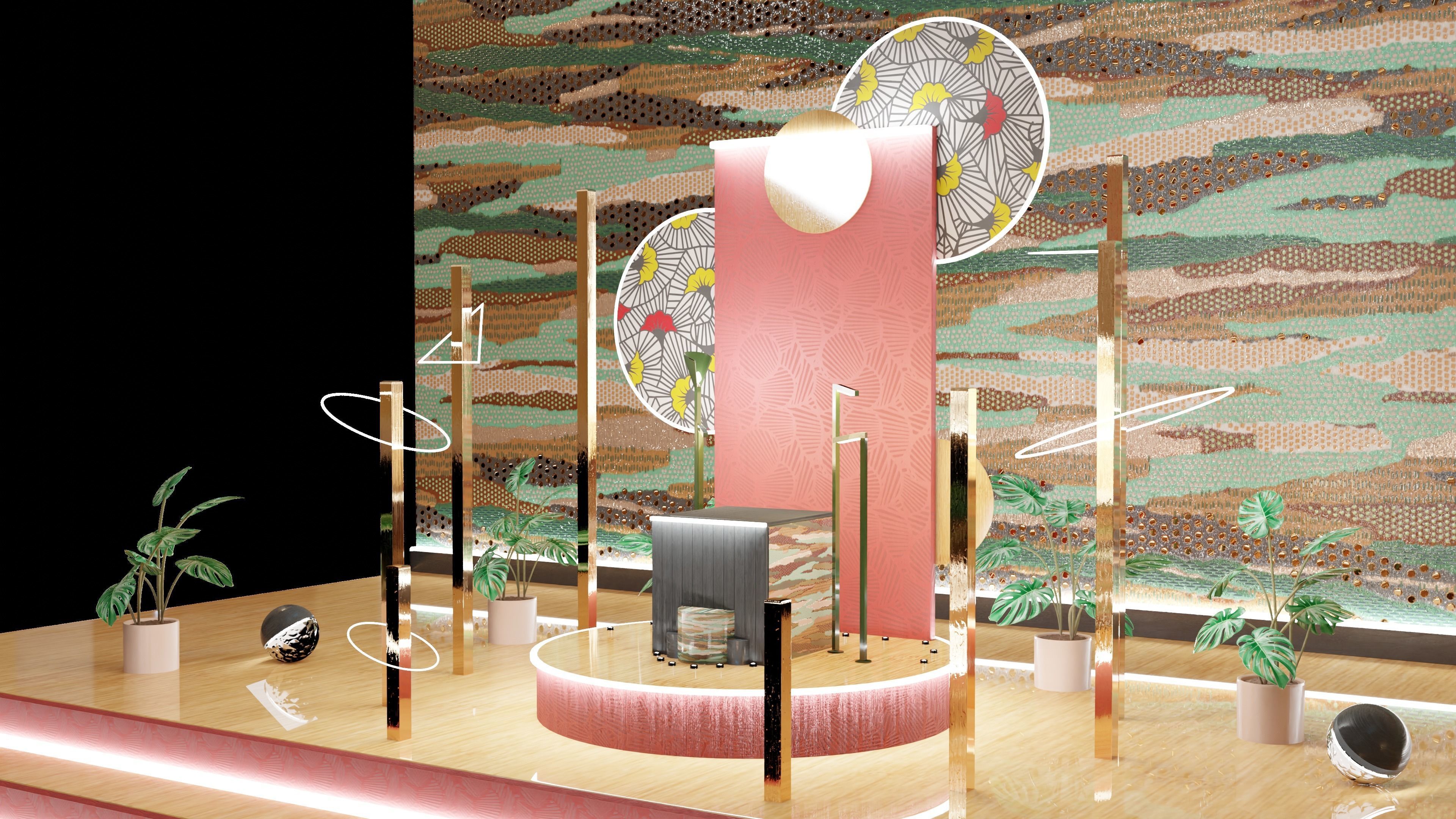 Modern half style sphere wooden and metallic futuristic lamp Low-poly 3D model_14