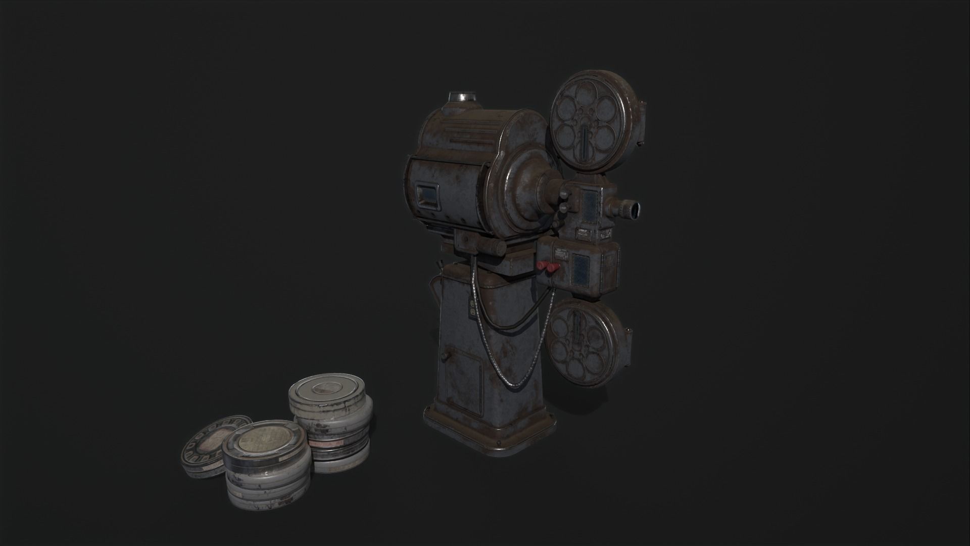 Movie projector flim device  PBR game ready asset  Low-poly 3D model_3