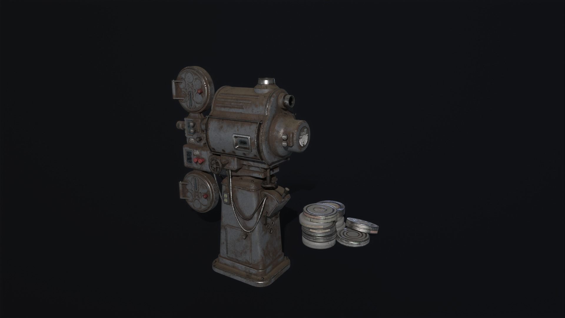 Movie projector flim device  PBR game ready asset  Low-poly 3D model_1