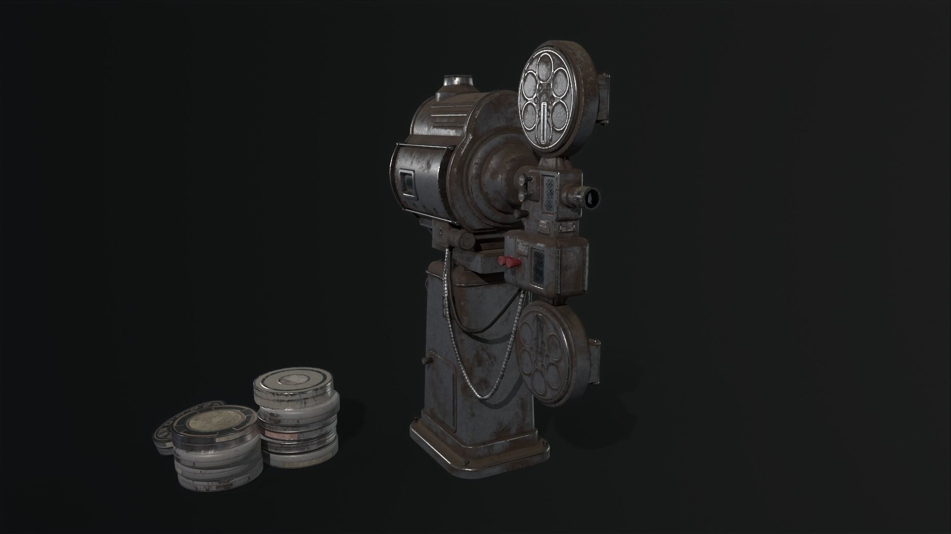 Movie projector flim device  PBR game ready asset  Low-poly 3D model_6