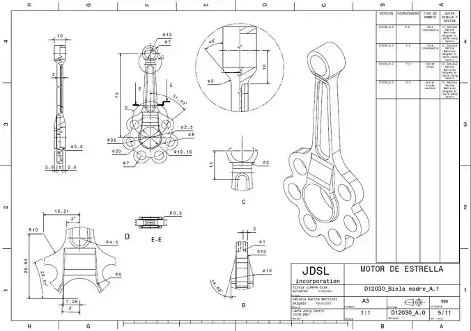 Biela drawing showing parts of valve