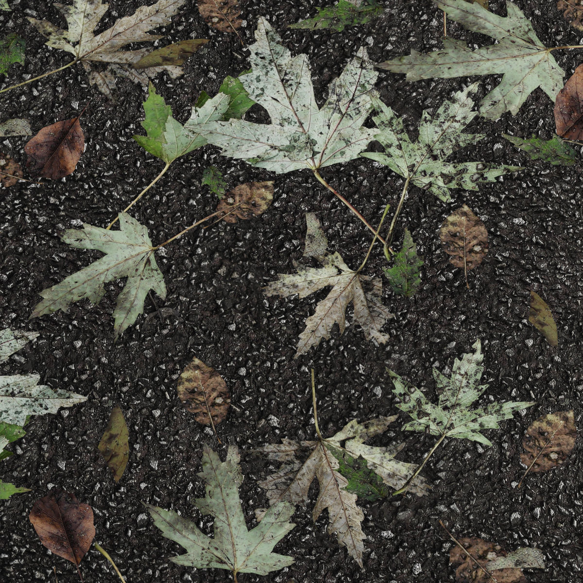 Autumn green leaves 3D model_1