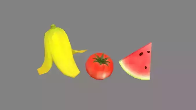 Cartoon fruits - banana peel - tomato - watermelon