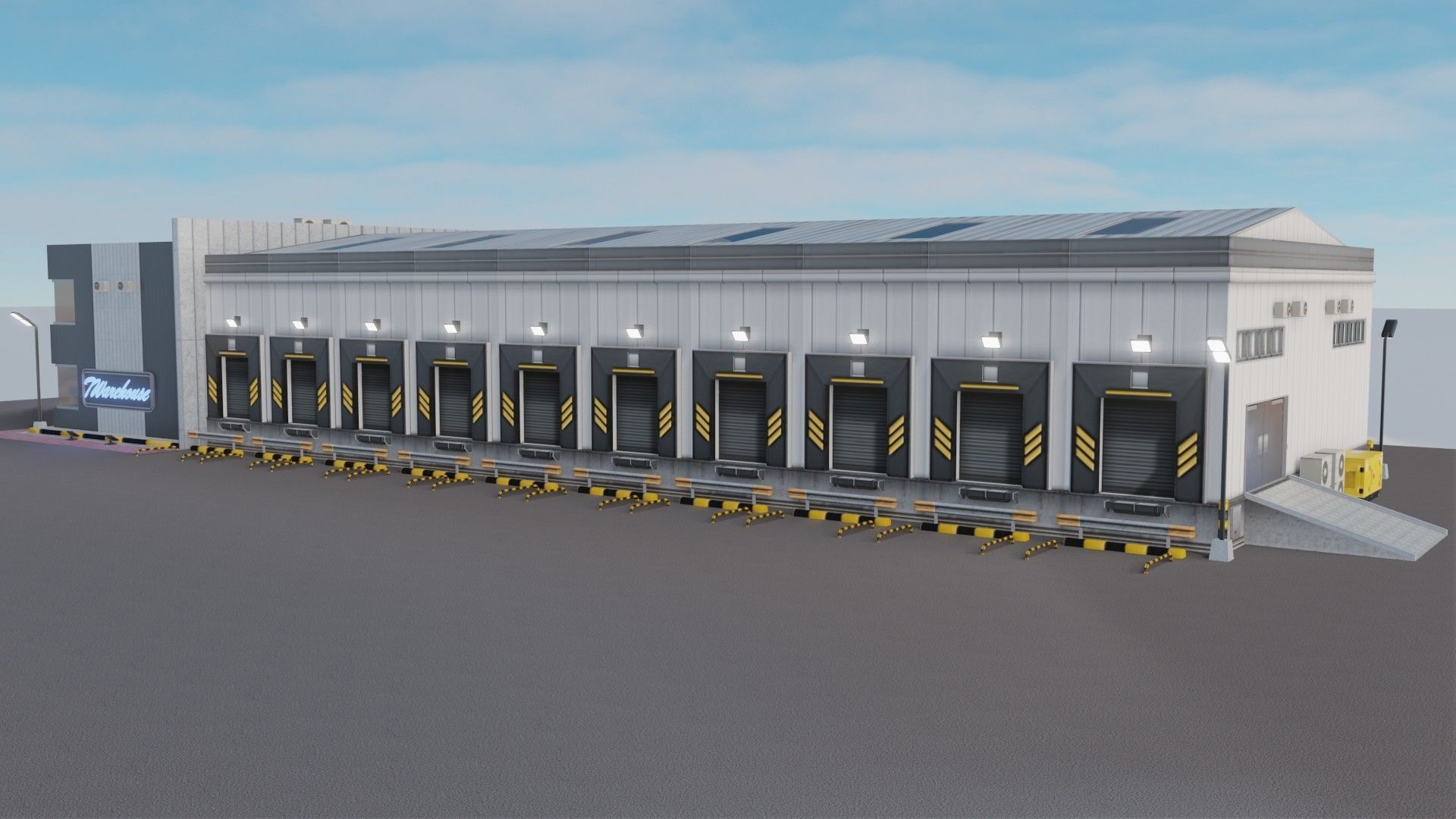 Warehause commercial building in middle of street 3D model_18