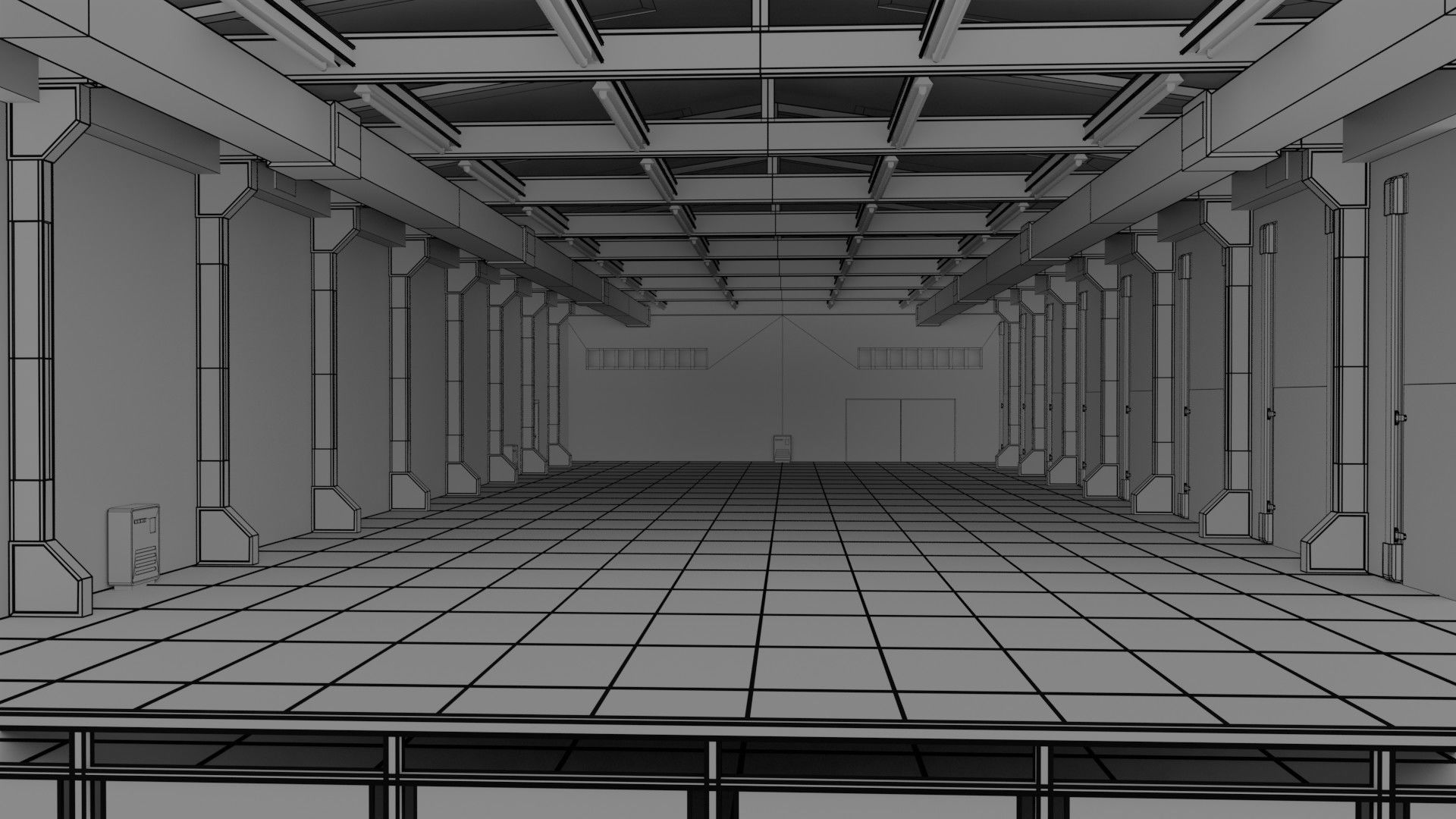 Warehause commercial building in middle of street 3D model_21