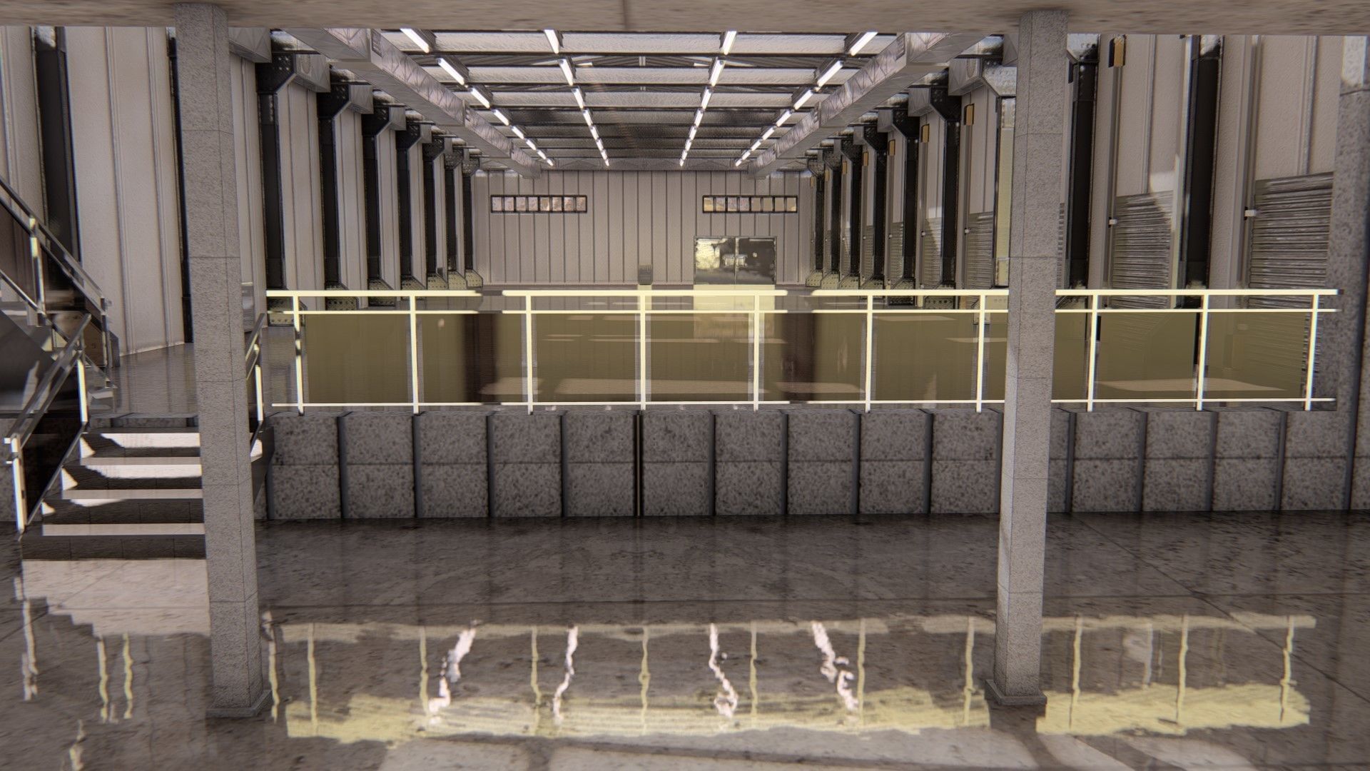 Warehause commercial building in middle of street 3D model_38