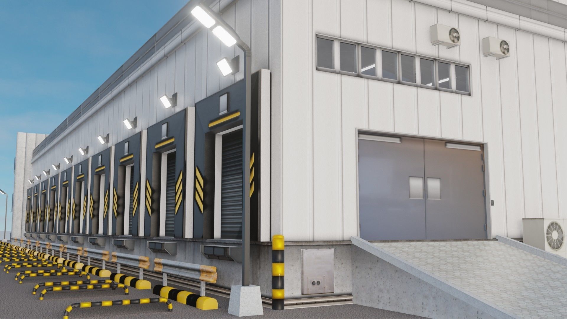 Warehause commercial building in middle of street 3D model_3