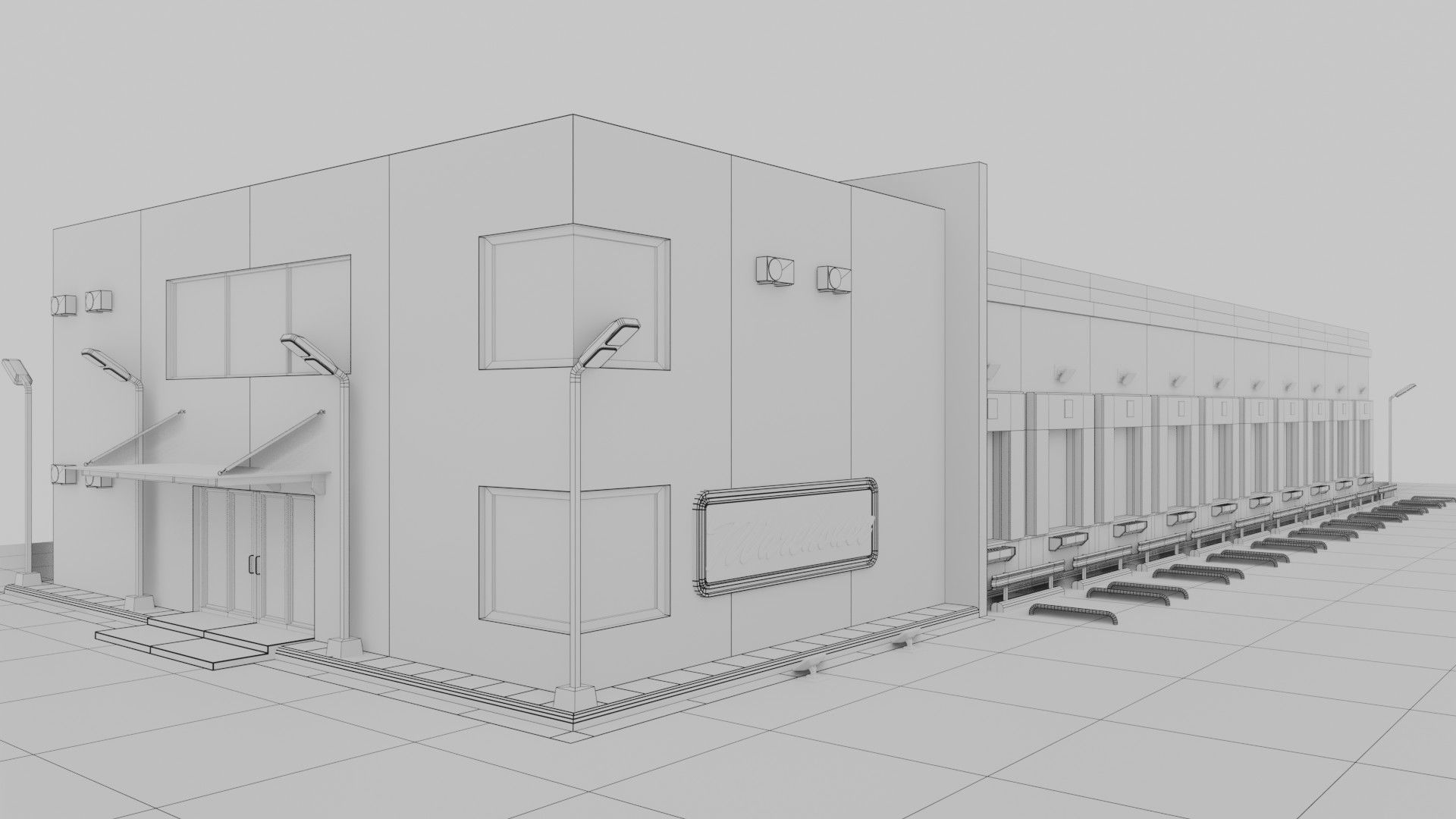 Warehause commercial building in middle of street 3D model_23