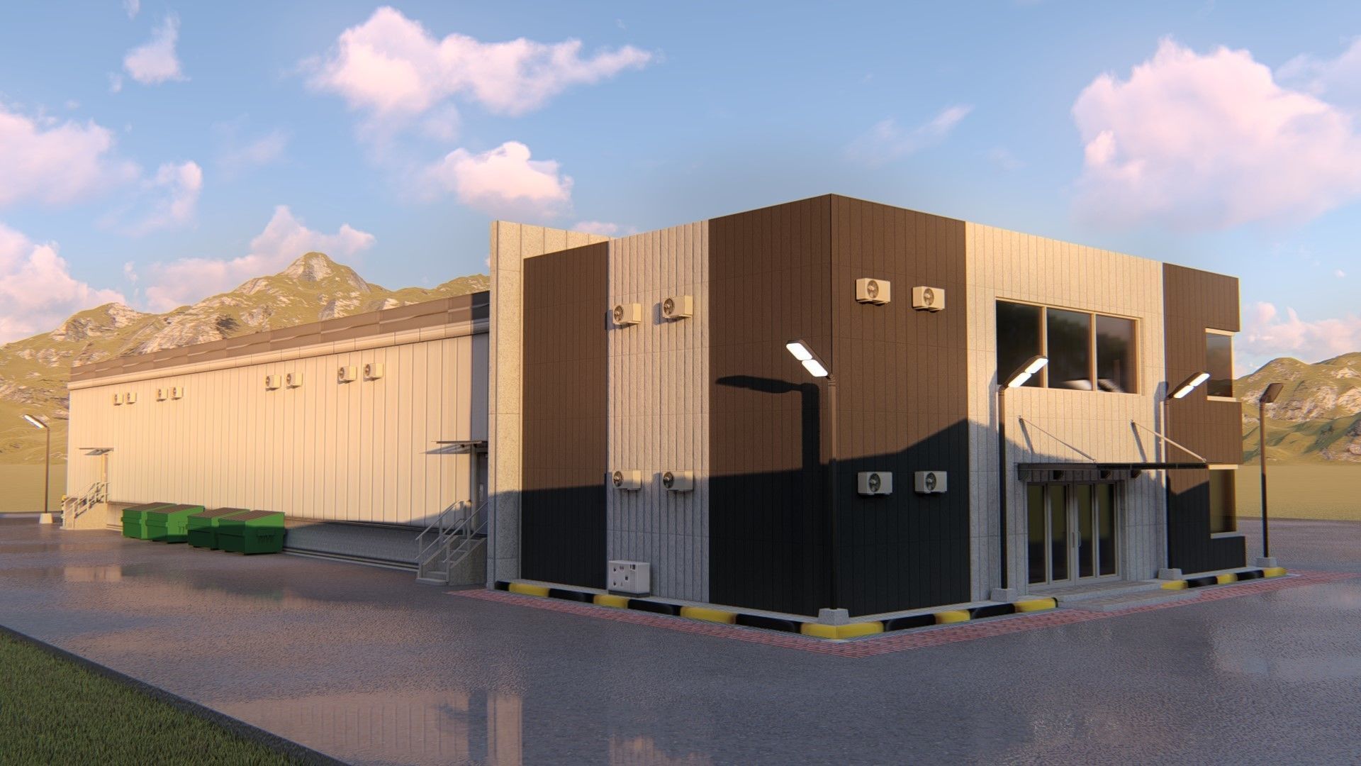 Warehause commercial building in middle of street 3D model_36