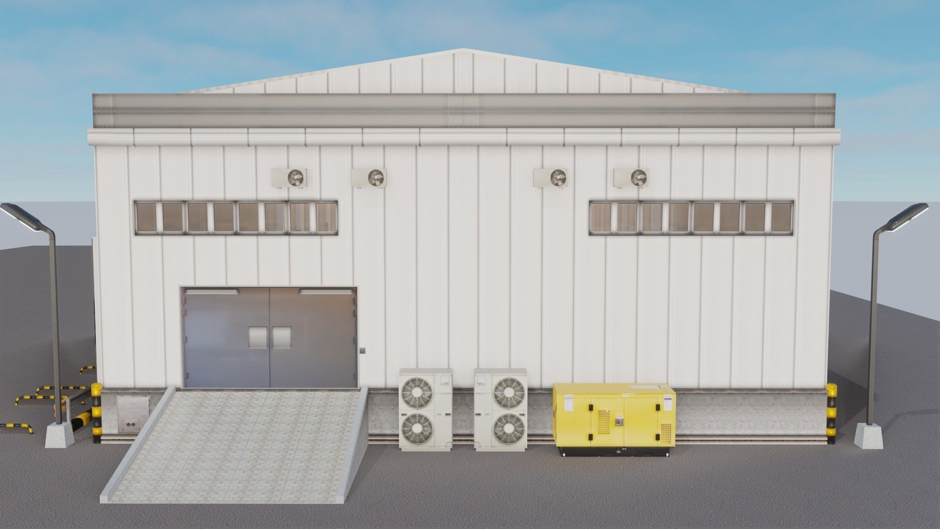 Warehause commercial building in middle of street 3D model_6