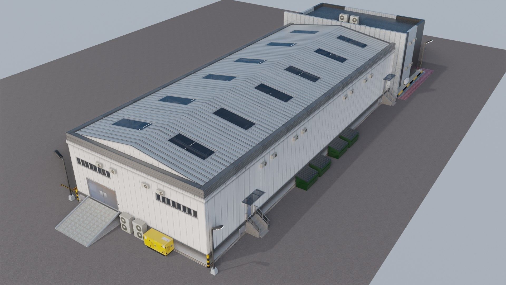 Warehause commercial building in middle of street 3D model_7