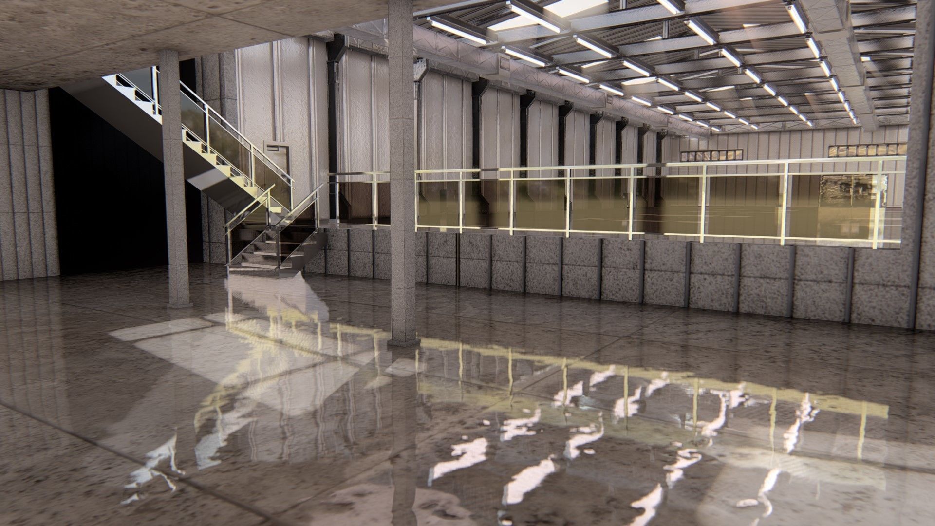 Warehause commercial building in middle of street 3D model_35