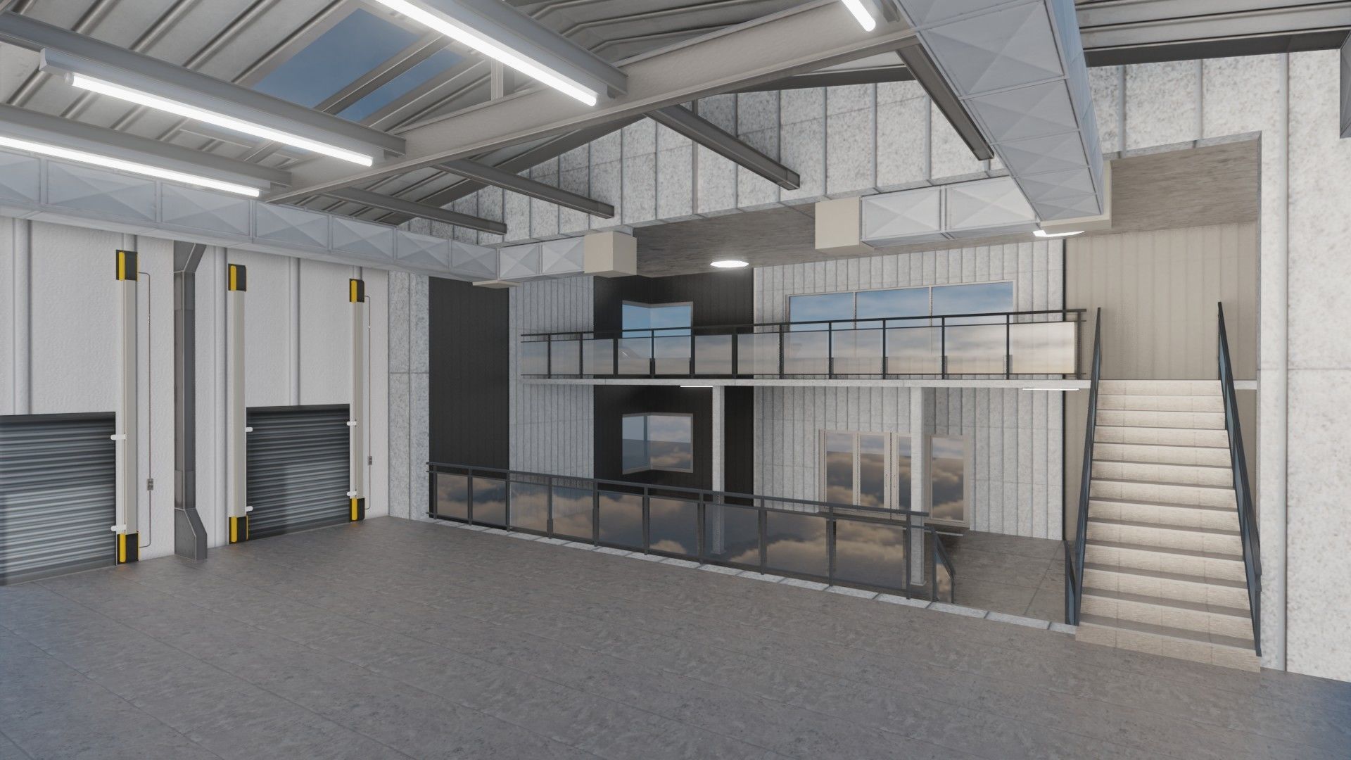 Warehause commercial building in middle of street 3D model_13