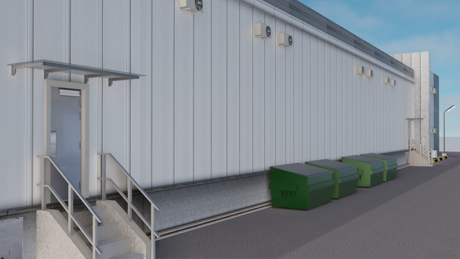 Warehause commercial building in middle of street 3D model_25