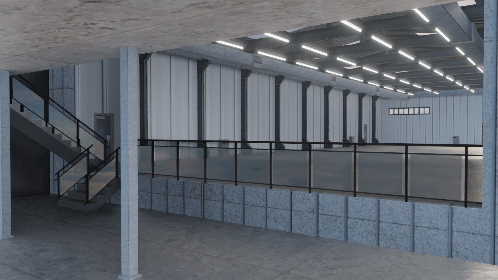 Warehause commercial building in middle of street 3D model_16