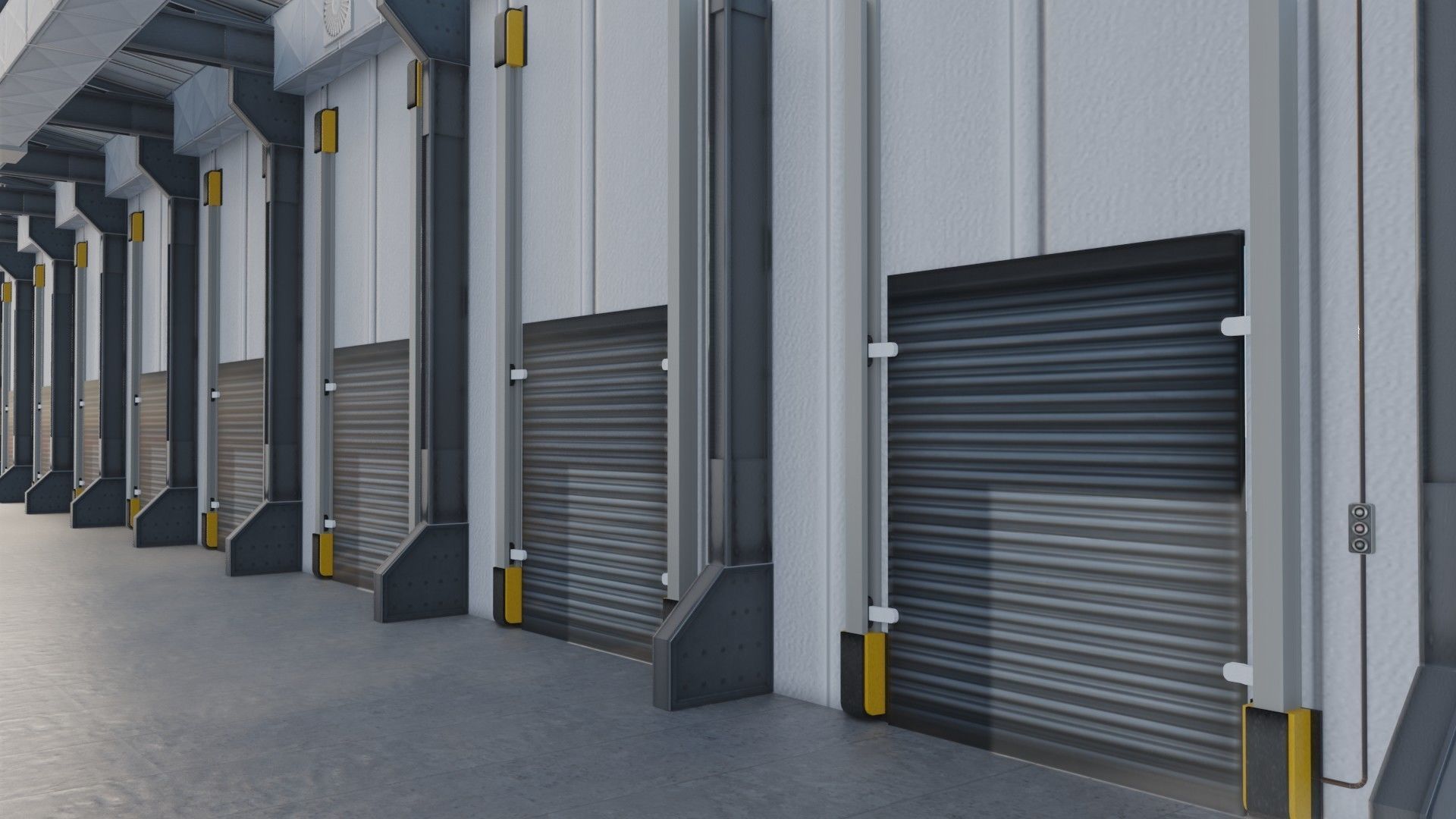 Warehause commercial building in middle of street 3D model_14