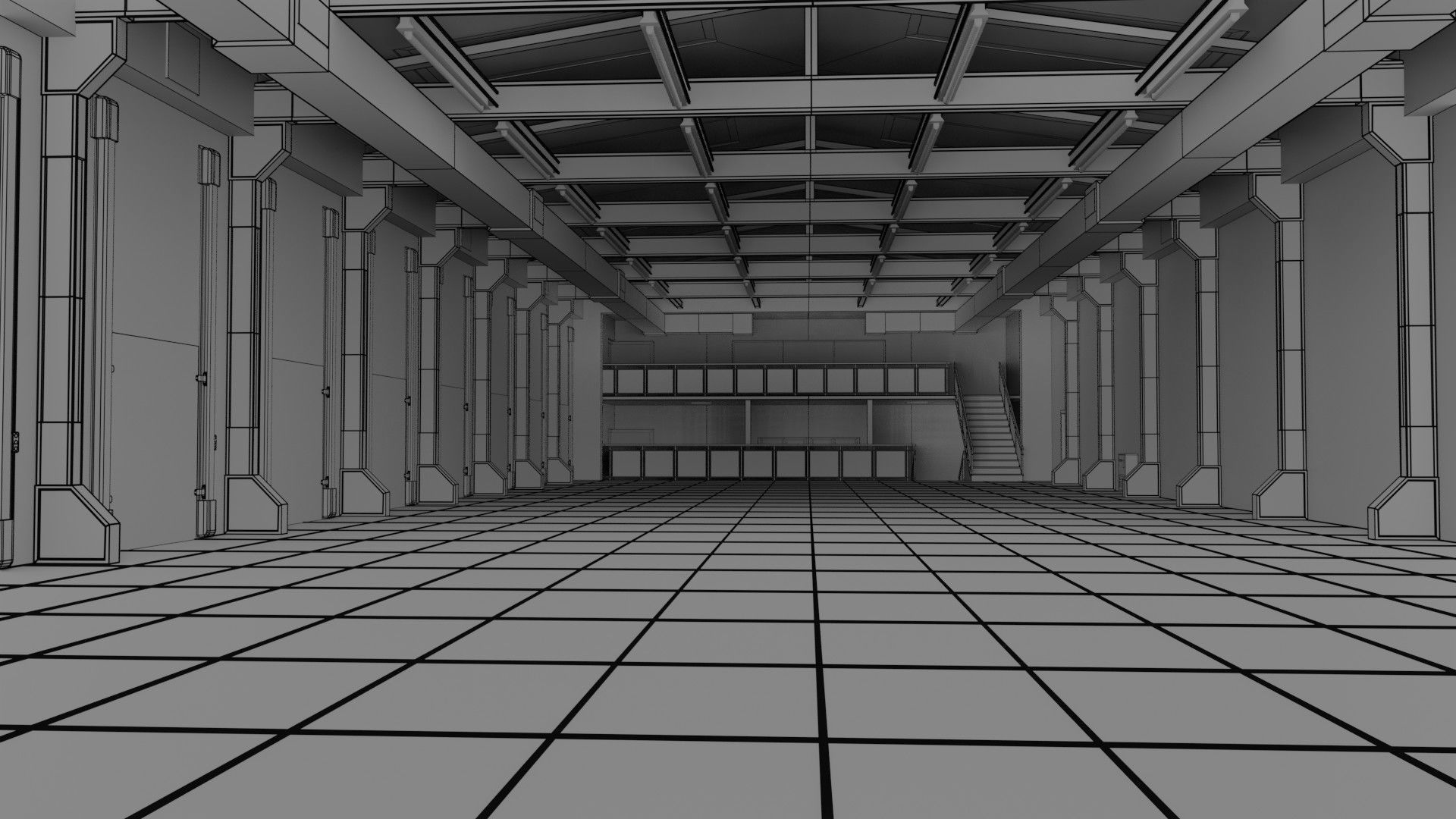 Warehause commercial building in middle of street 3D model_20