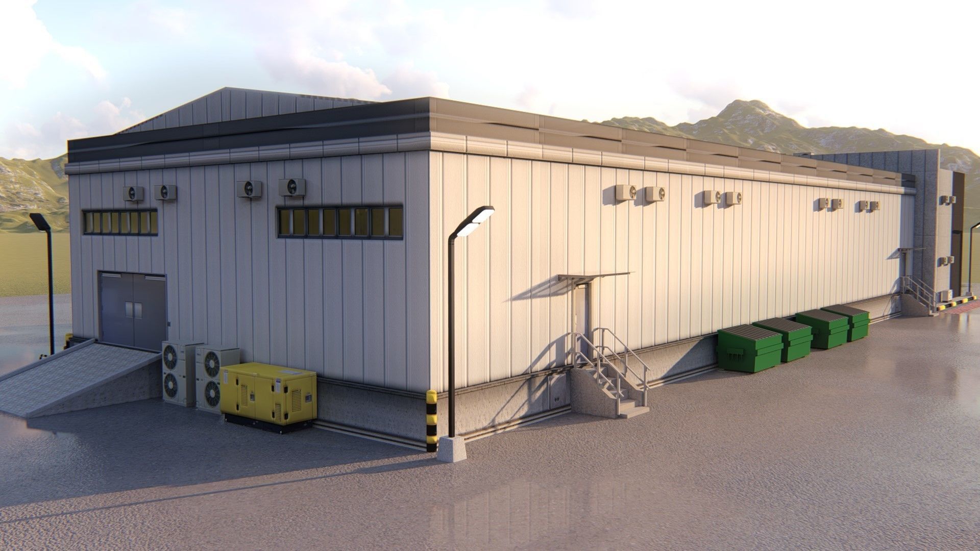 Warehause commercial building in middle of street 3D model_29