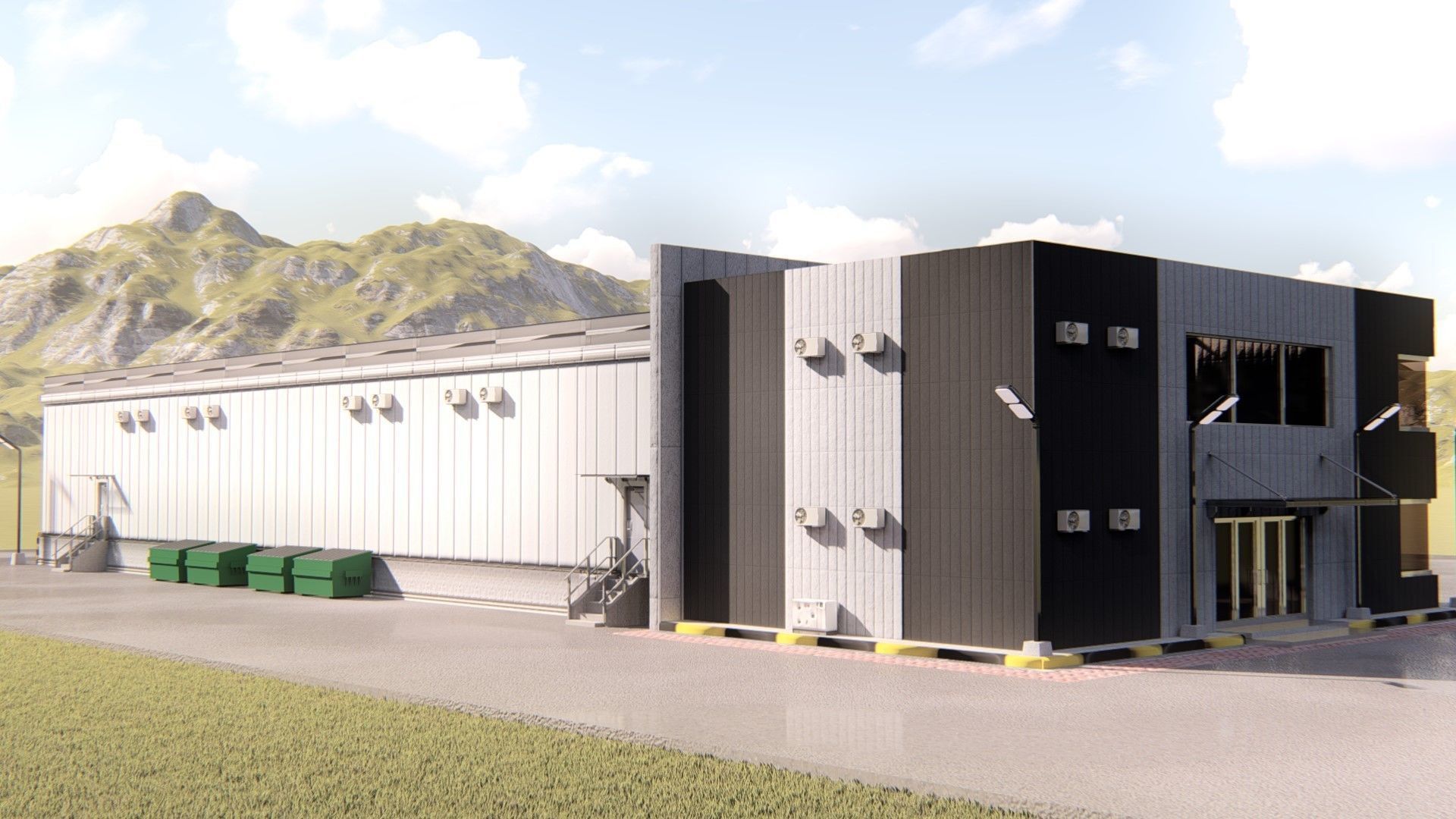 Warehause commercial building in middle of street 3D model_30