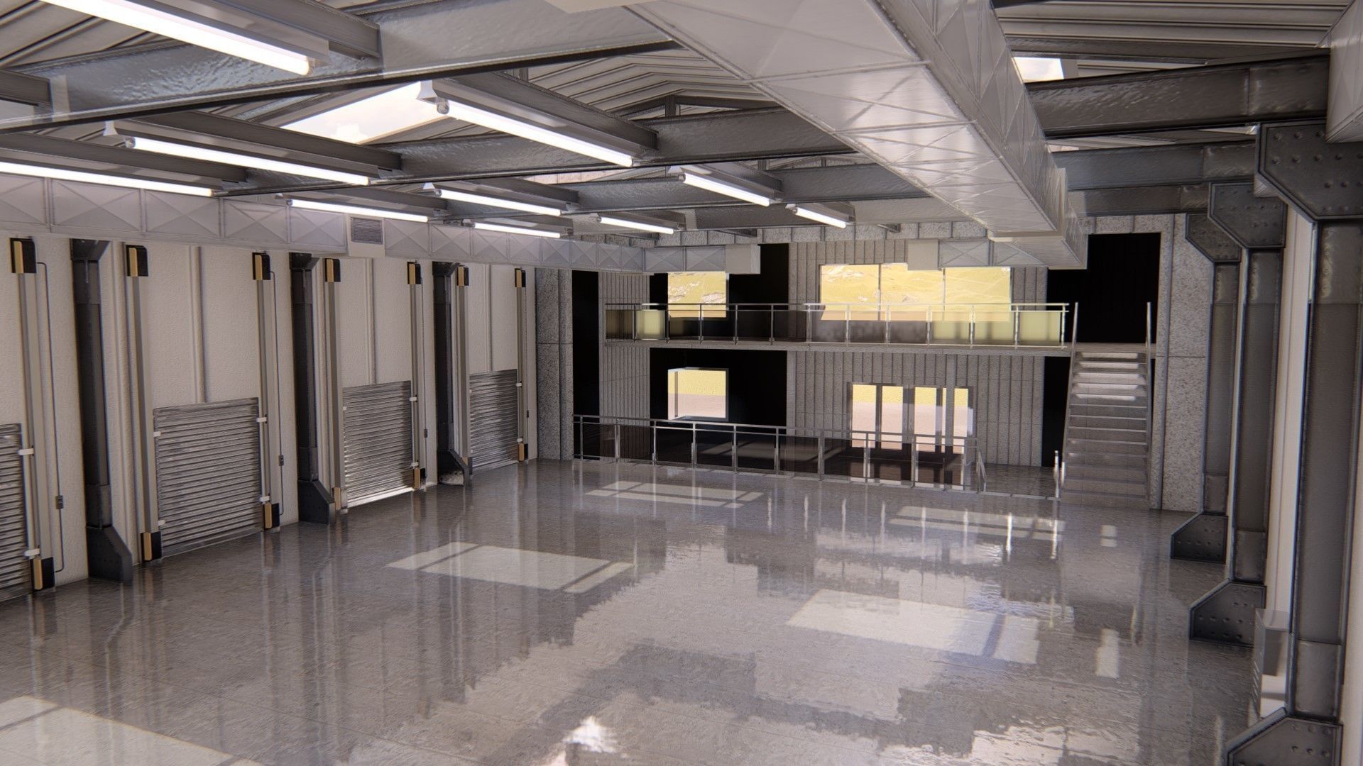 Warehause commercial building in middle of street 3D model_37