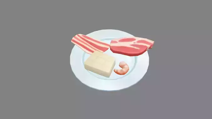 Cartoon bacon - meat - shrimp tail - tofu