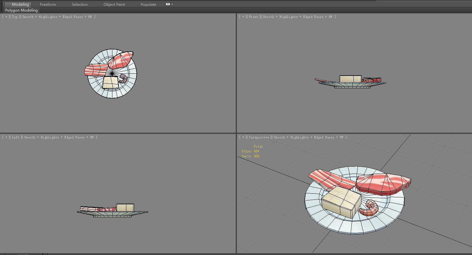 Cartoon bacon - meat - shrimp tail - tofu Low-poly 3D model_4