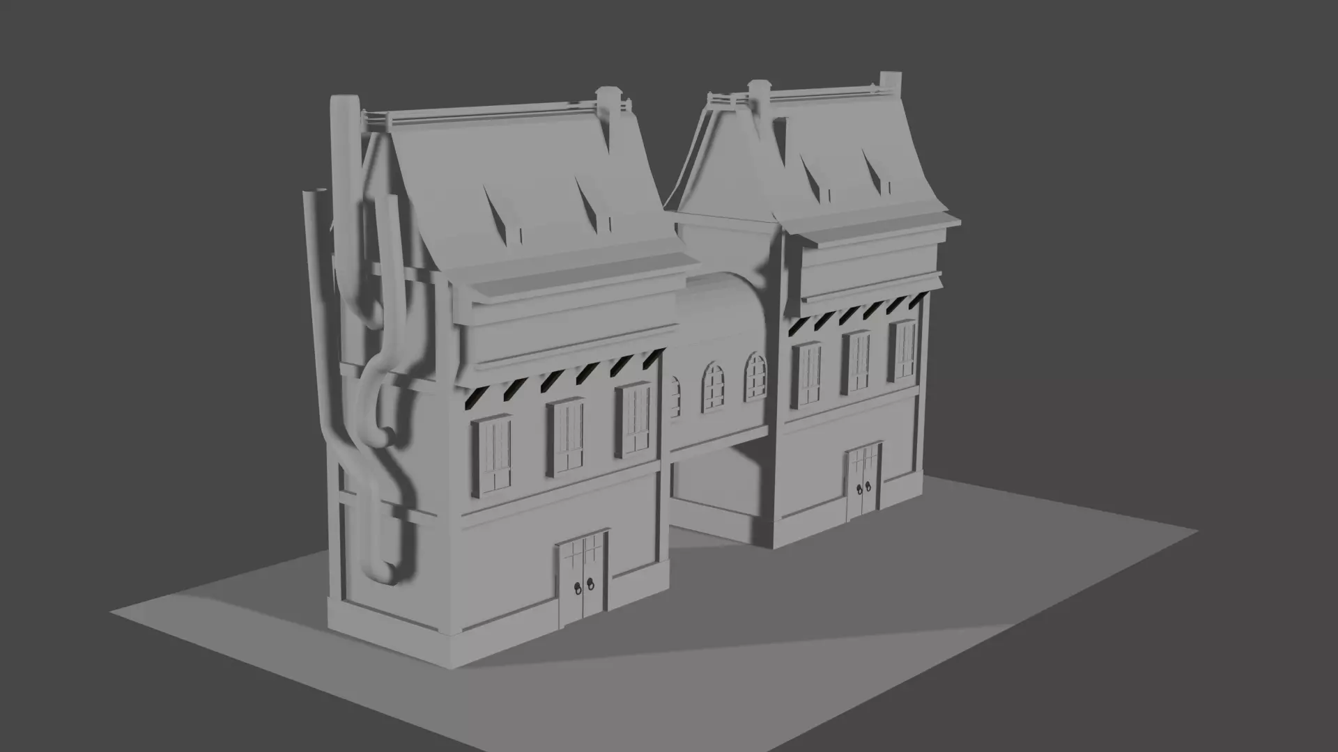 Steampunk House Low-poly 3D model_0
