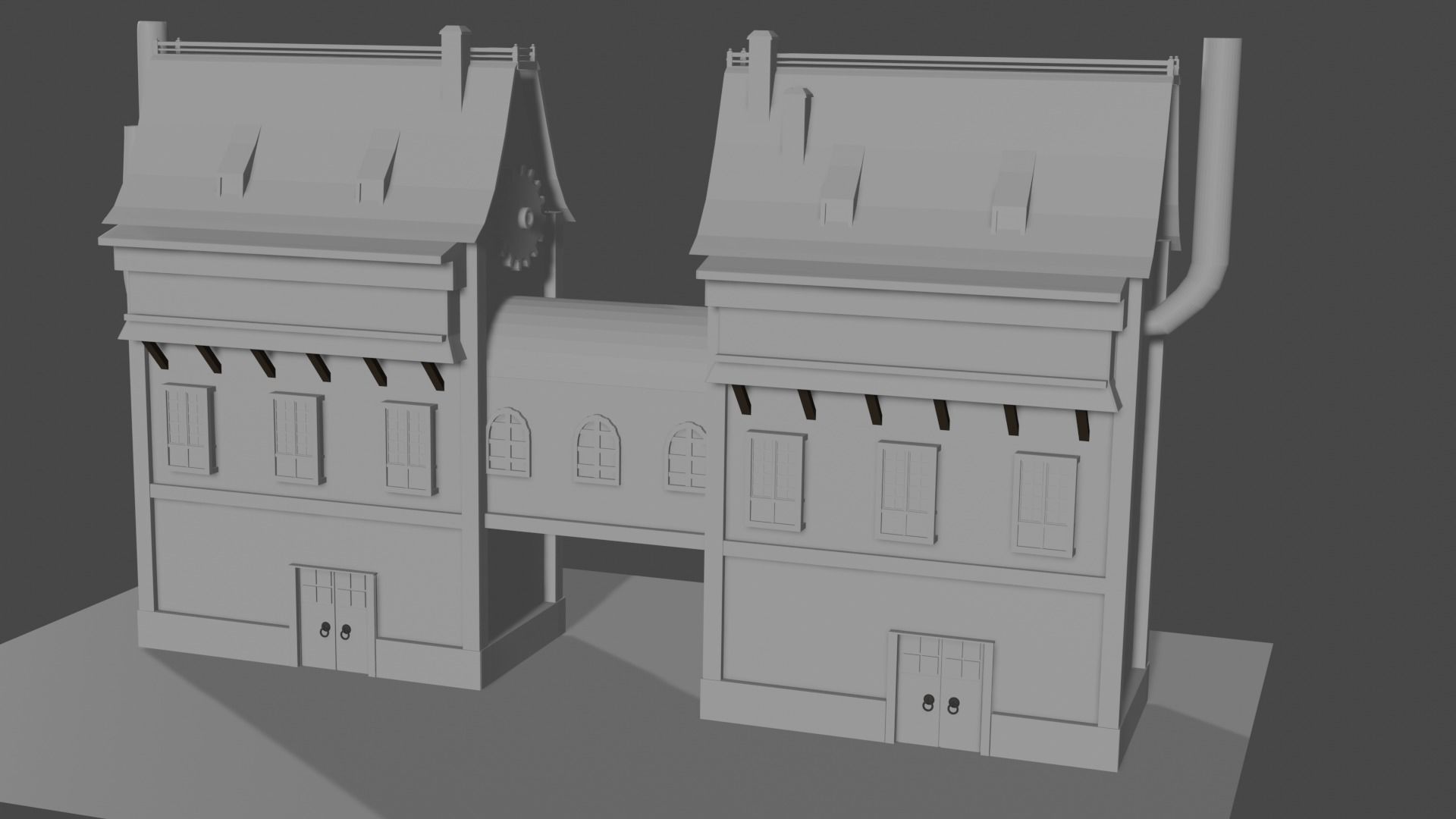 Steampunk House Low-poly 3D model_1