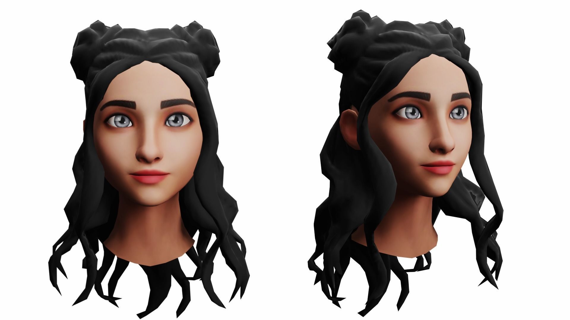 Girls Hairs Pack Low-poly 3D model_1