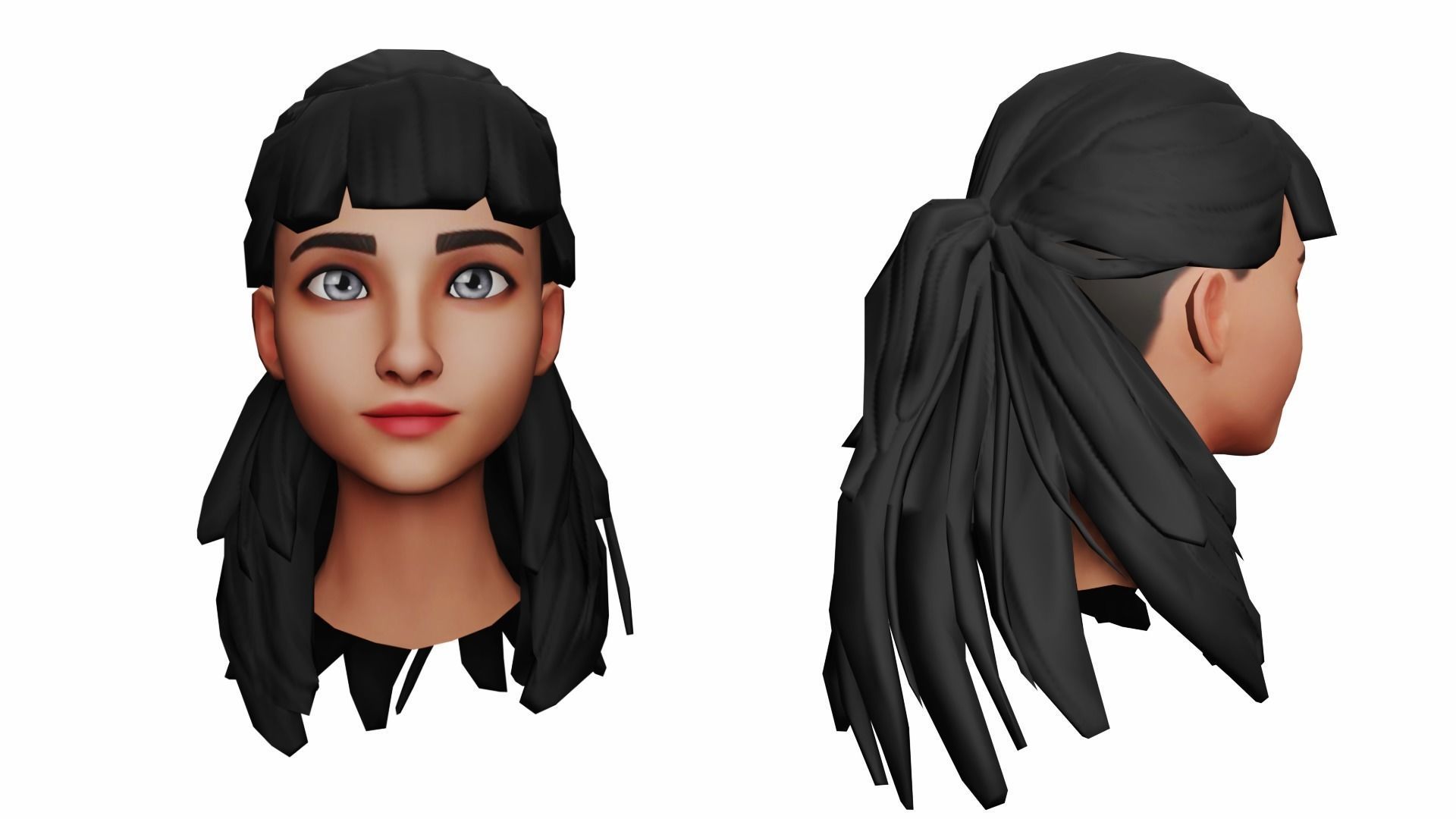 Girls Hairs Pack Low-poly 3D model_16