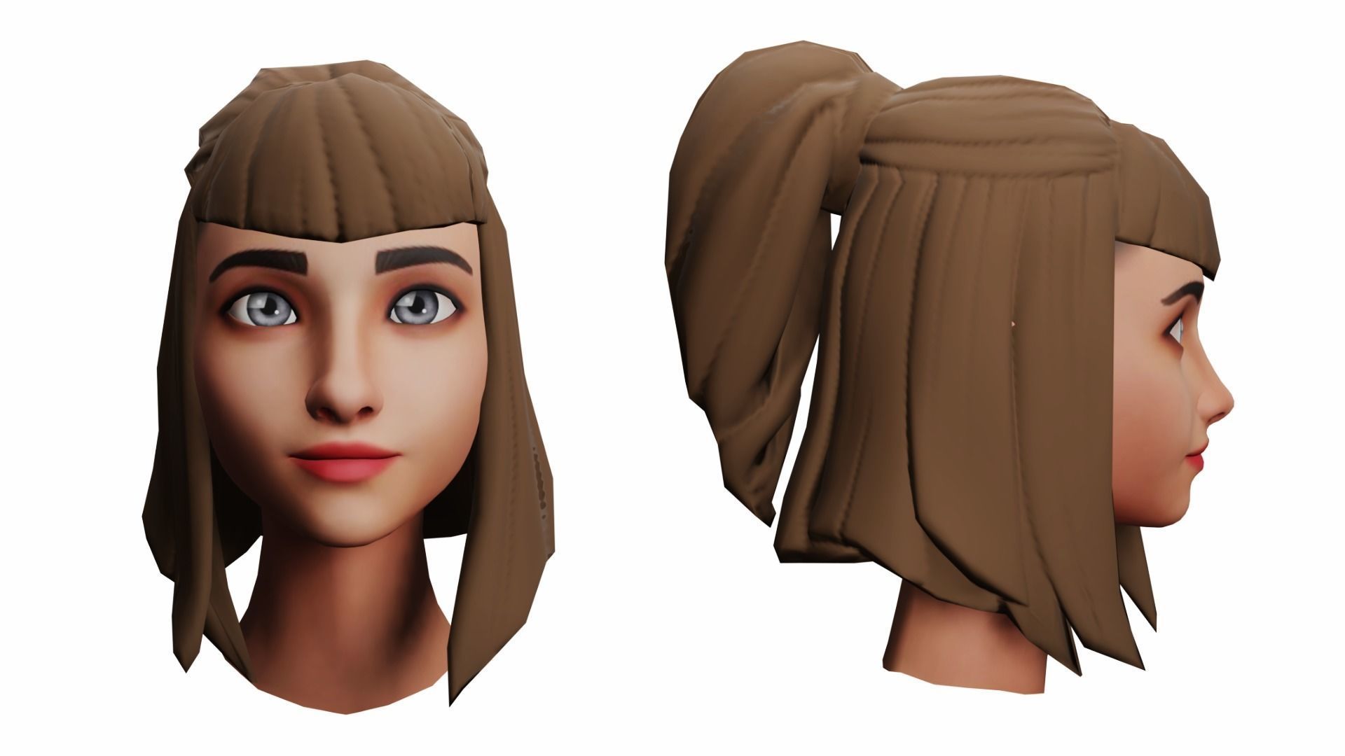 Girls Hairs Pack Low-poly 3D model_11