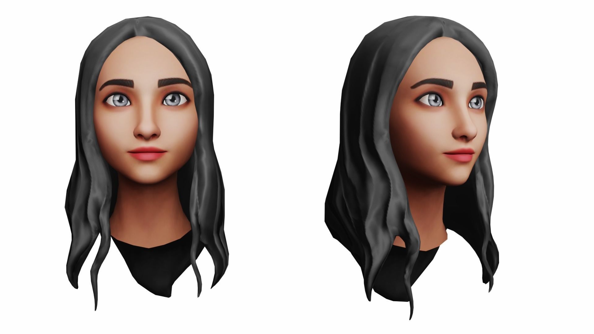 Girls Hairs Pack Low-poly 3D model_3