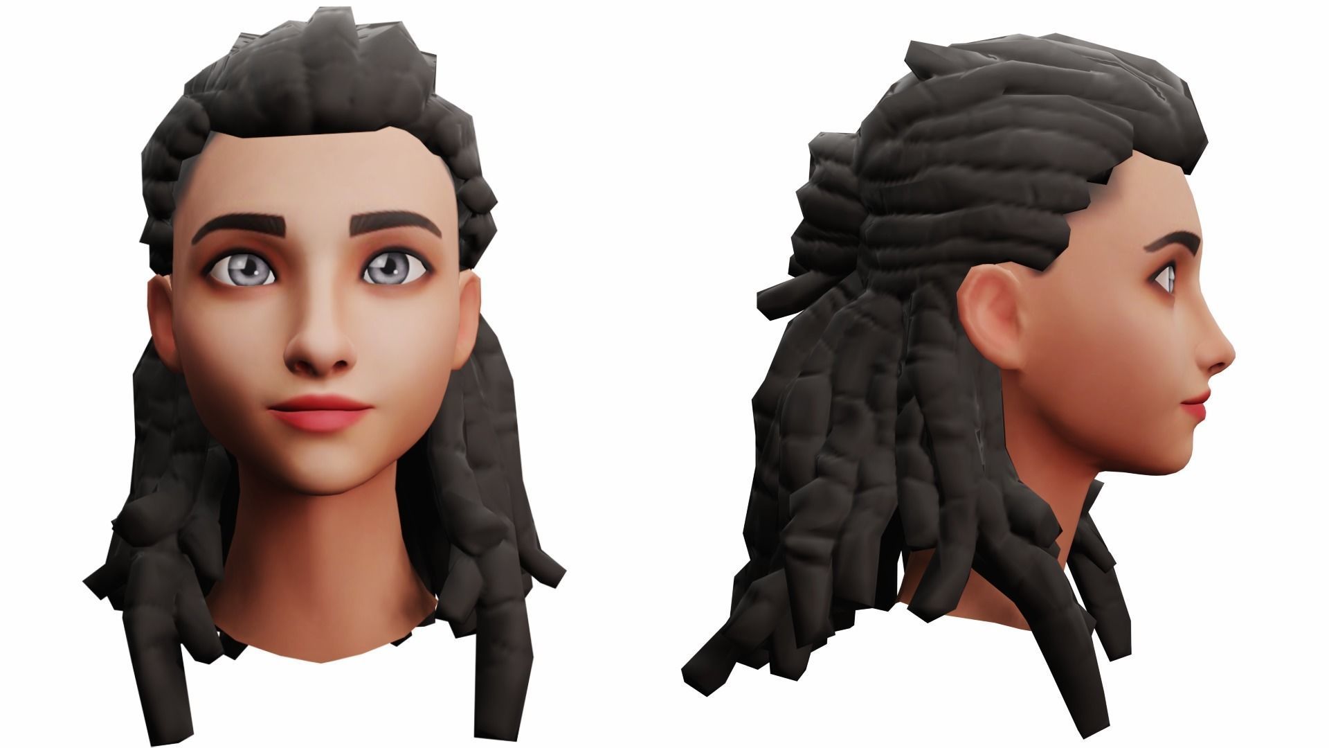 Girls Hairs Pack Low-poly 3D model_9