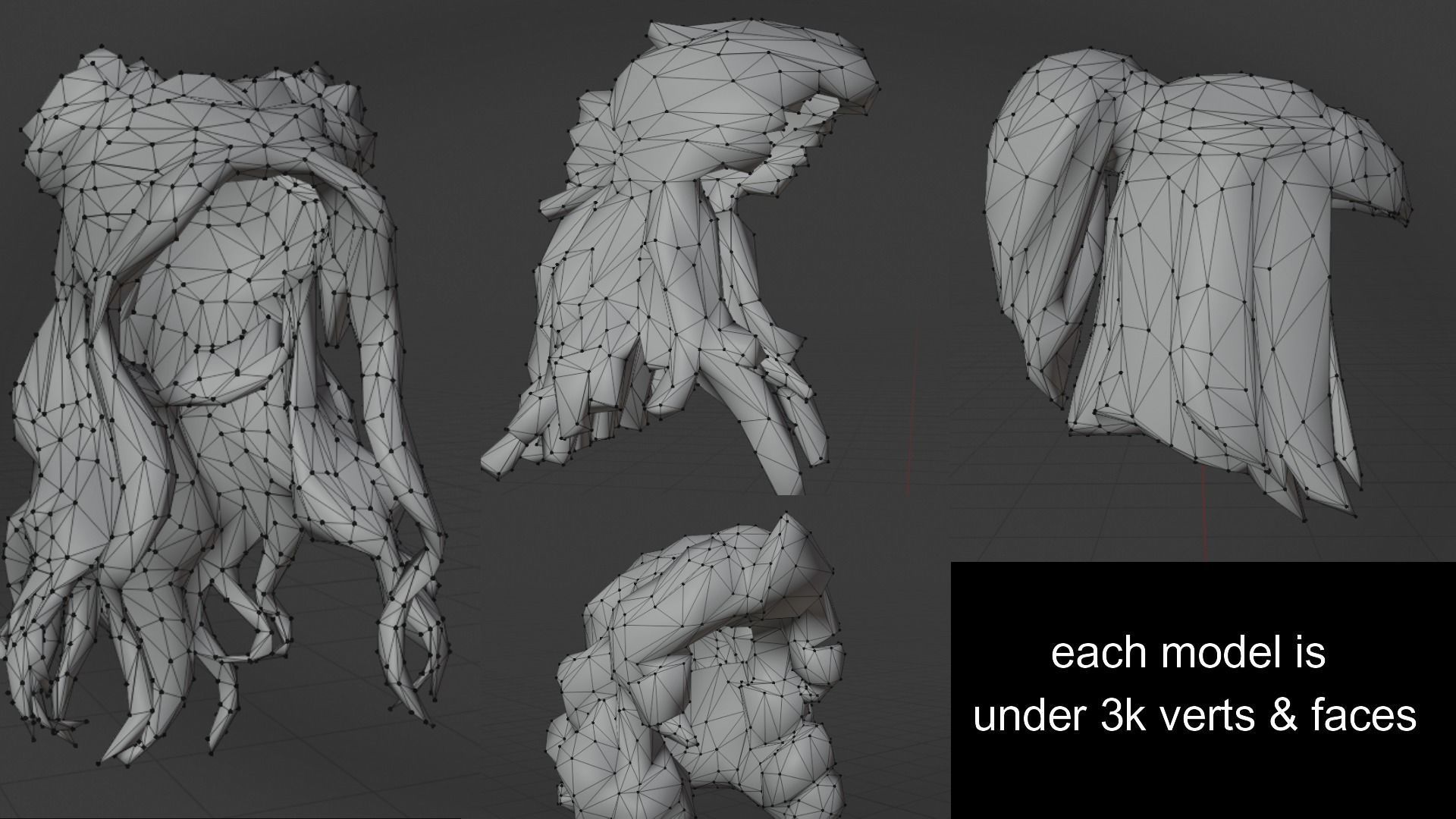 Girls Hairs Pack Low-poly 3D model_25