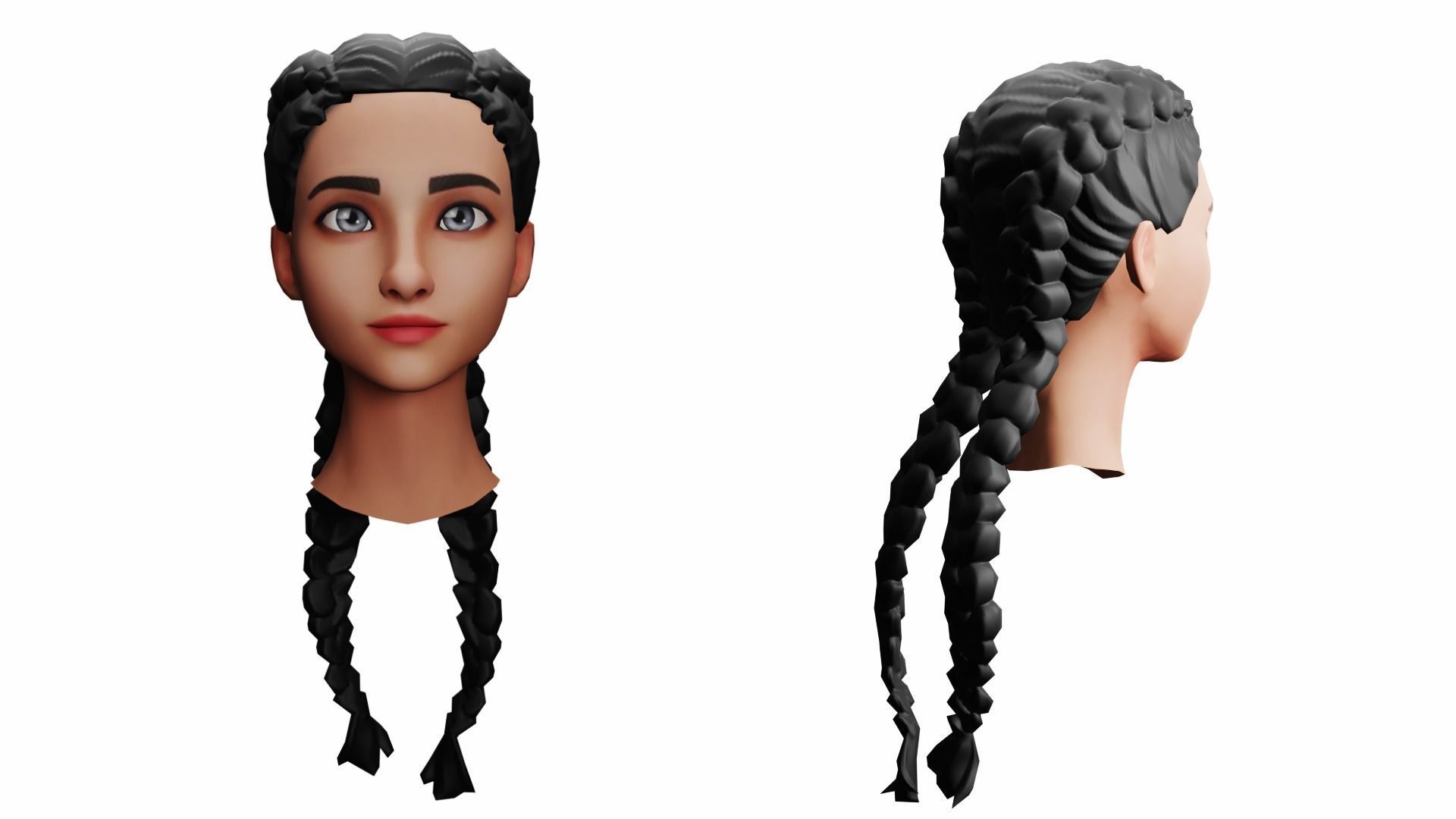 Girls Hairs Pack Low-poly 3D model_5