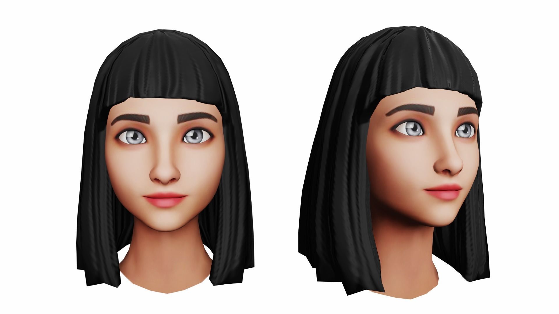 Girls Hairs Pack Low-poly 3D model_7