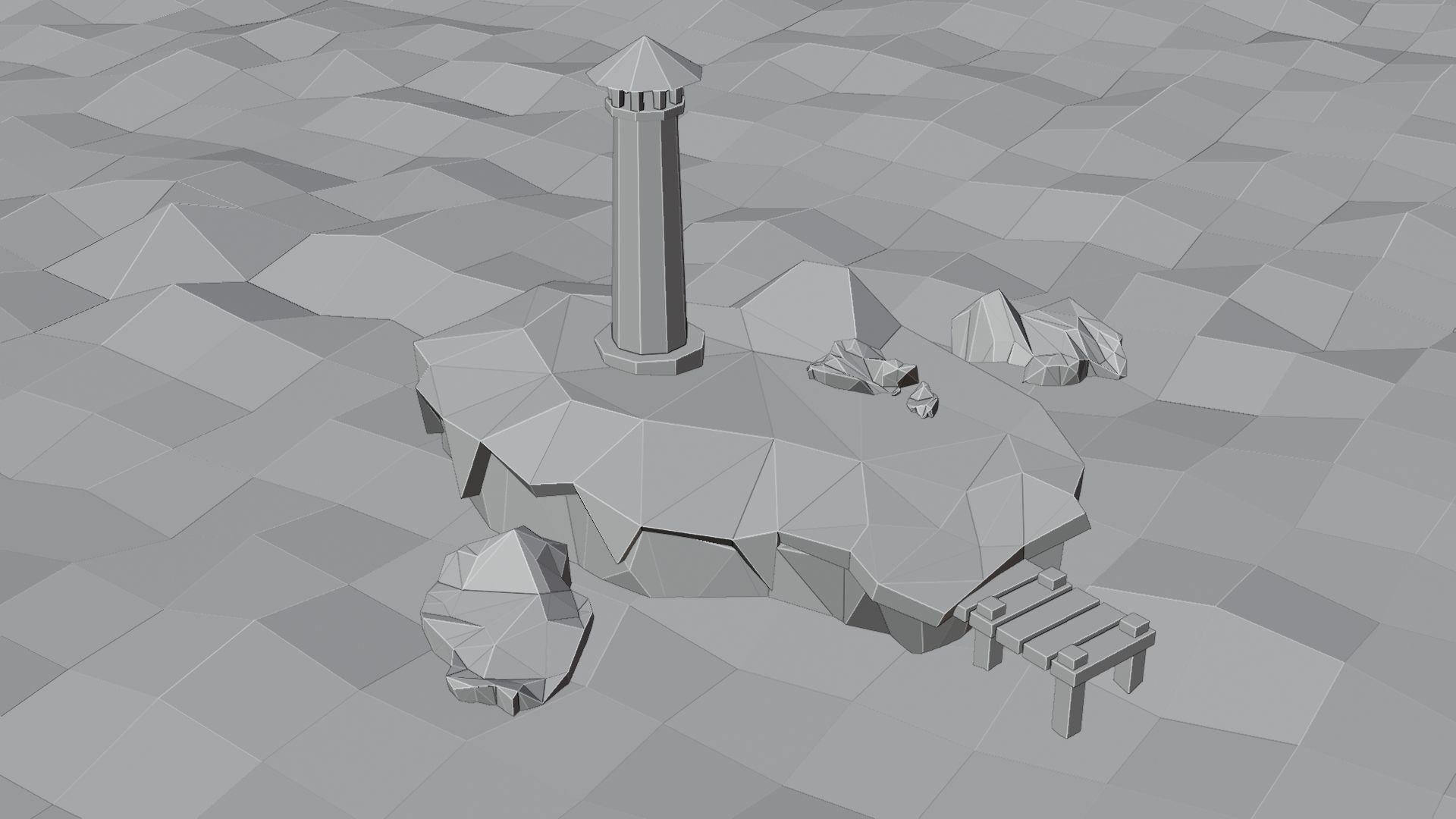 Low Poly Lighthouse island with Low-poly 3D model_3