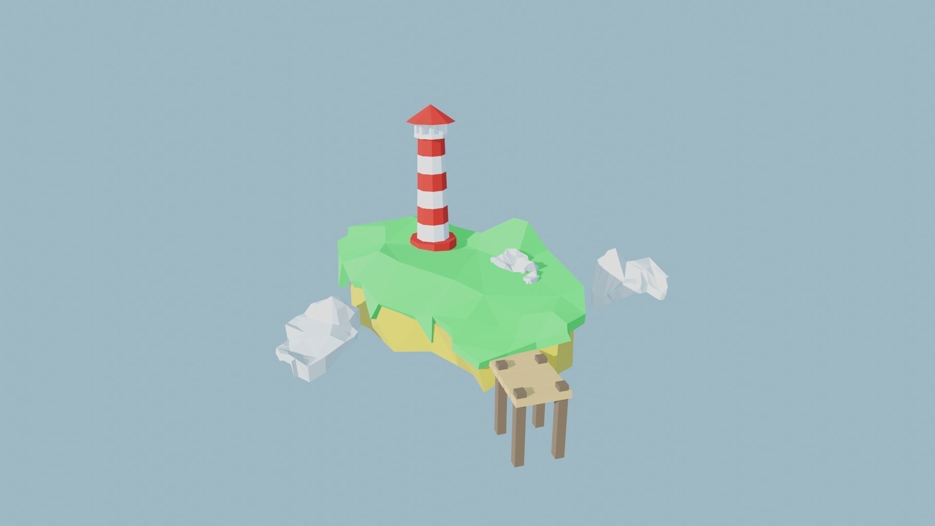 Low Poly Lighthouse island with Low-poly 3D model_6