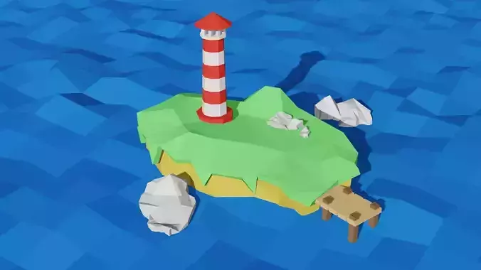 Low Poly Lighthouse island with