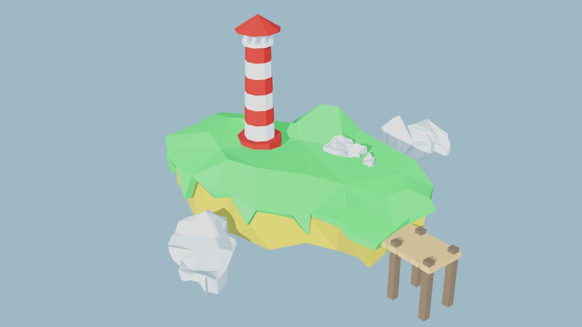 Low Poly Lighthouse island with Low-poly 3D model_8