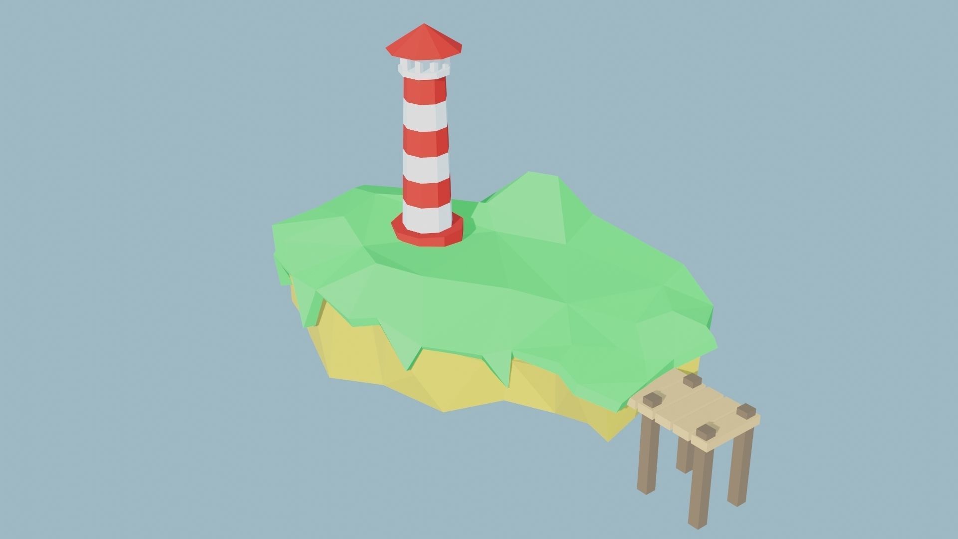 Low Poly Lighthouse island with Low-poly 3D model_9