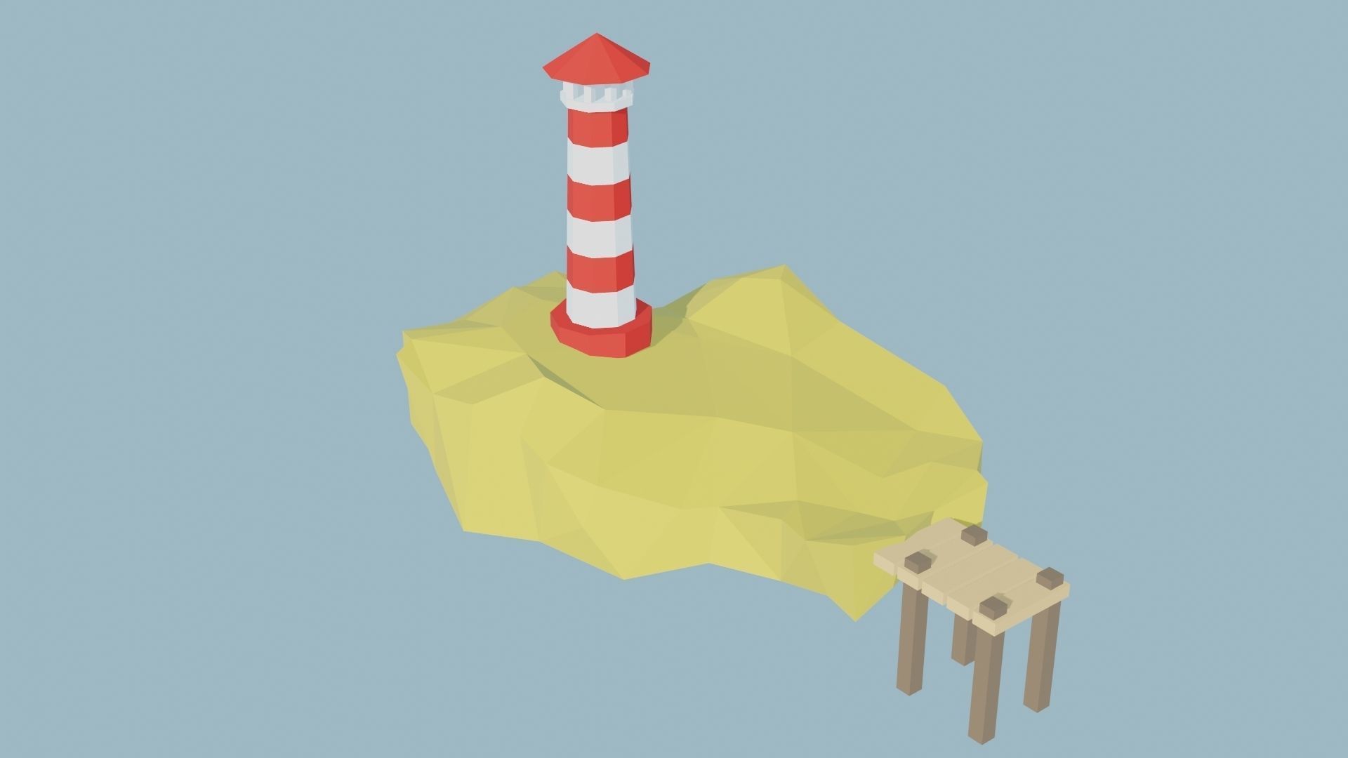 Low Poly Lighthouse island with Low-poly 3D model_10